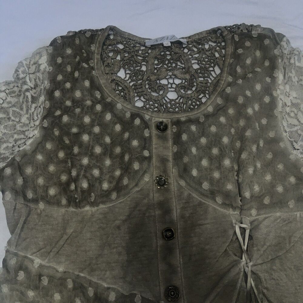 Aziza M Medium Lace Boho Olive Green Dress - Picture 10 of 16
